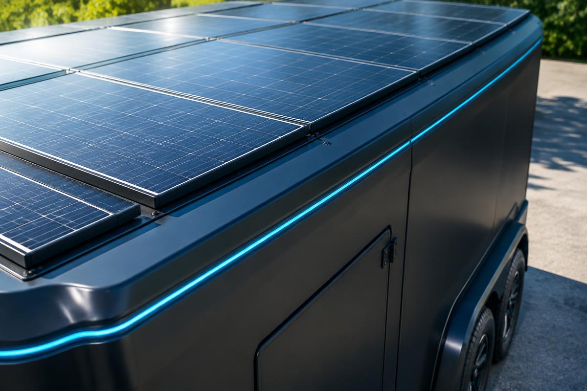 AIKO solar panel array on the My Ice Bike trailer roof
